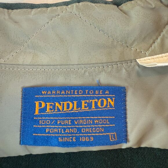 Vintage Pendleton Men's Shirt Green Elbow Patch Button Up Wool Sz L - Picture 2 of 9